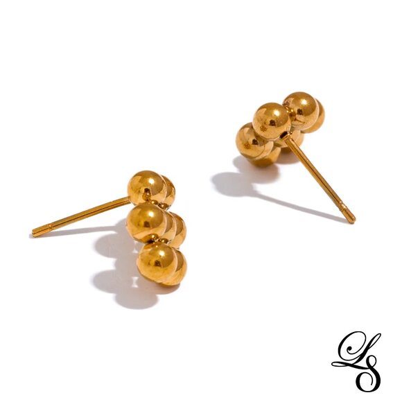 ๐ New 18K Gold Cluster Ball Stud Earrings ๐ - Picture 3 of 4